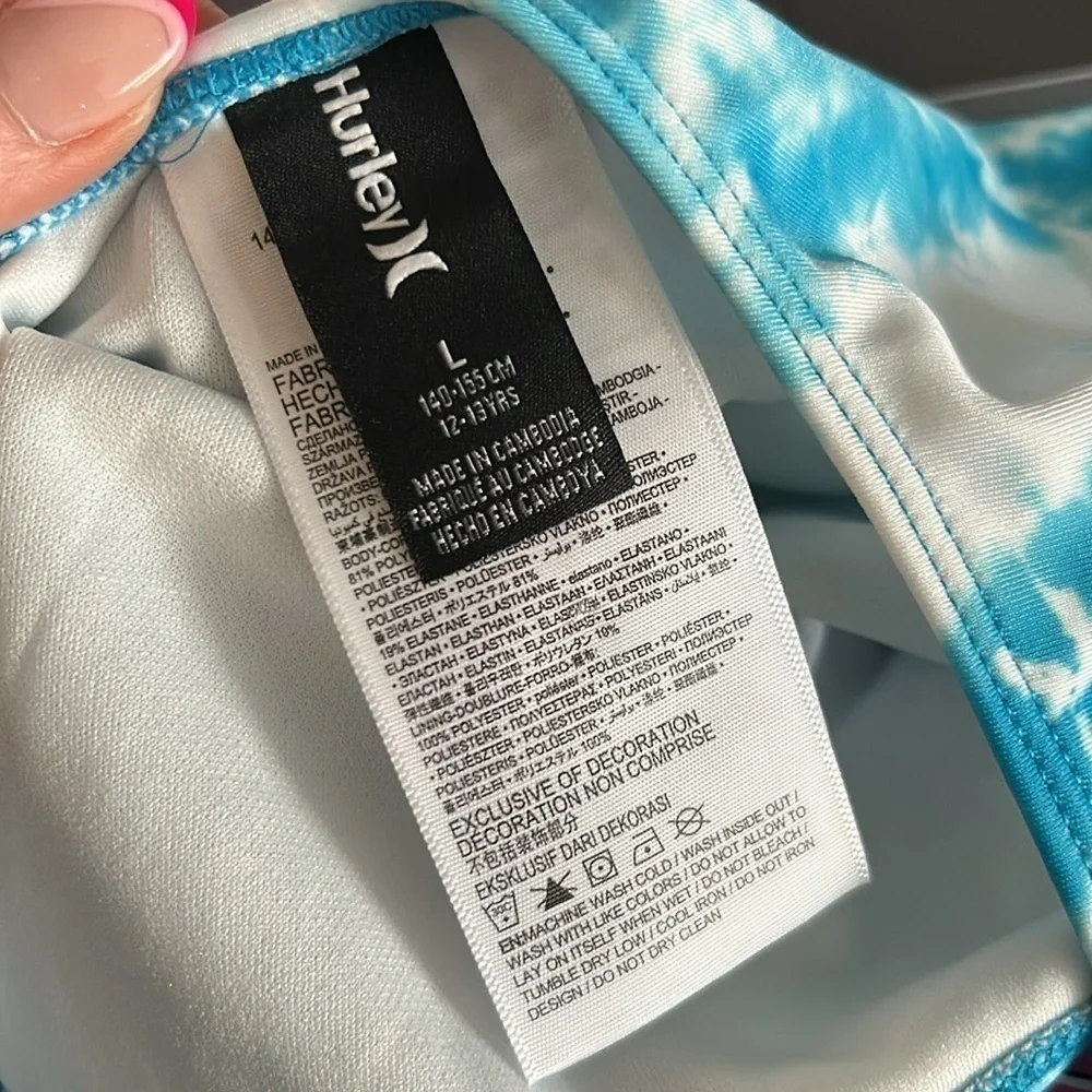 NWT Hurley Girls' Shoulder Tie One Piece Swimsuit in Blue Lagoon Sz L